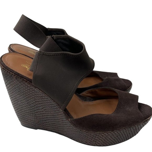 Donald J Pliner Women's Leee Brown Leather/Fabric Platform Wedge Sandals Size 10 - Picture 1 of 5